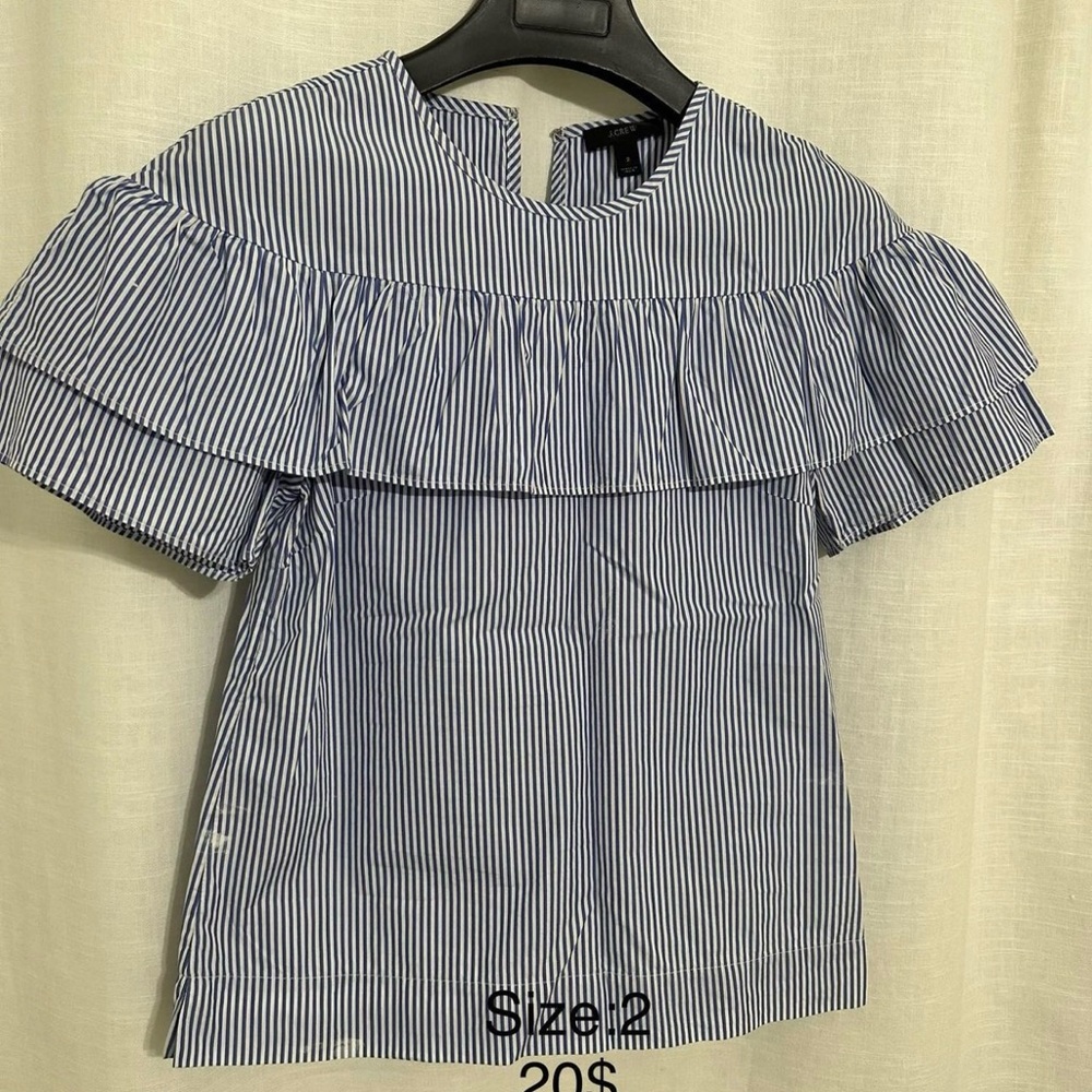 Striped Blue Ruffle Top